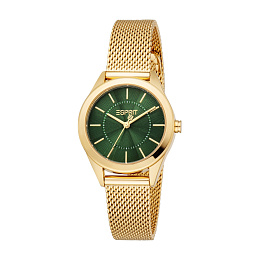 ESPRIT Women Watch, Gold Color Case, Dark Green Dial, Gold Color Mesh Bracelet, 3 Hands, 3 ATM