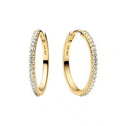 14k gold-plated hoop earrings with clear cubic zirconia, 22 mm