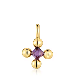 SILVER GOLD PLATED PENDANT 10MM AMETHYST