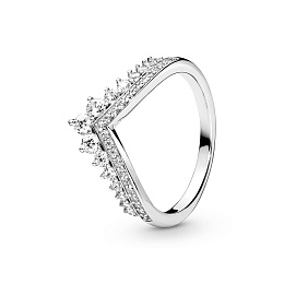 Tiara wishbone silver ring with clear cubic zircon