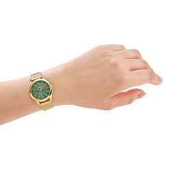 ESPRIT Women Watch, Gold Color Case, Dark Green Dial, Gold Color Mesh Bracelet, 3 Hands, 3 ATM