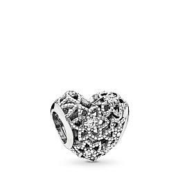 Openwork heart silver charm with clear cubiczircon