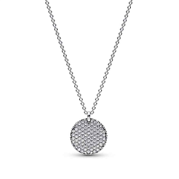 Round disc sterling silver collier with clear cubic zirconia