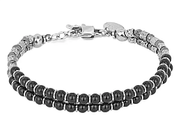 Double steel bracelet with Onyx natural stones, faceted hematite complete with gift box