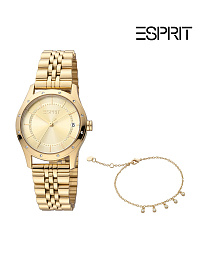 ESPRIT Women Watch, Gold Color Case, Champagne Dial, Gold Color Metal Bracelet, 3 Hands Date, 5 ATM