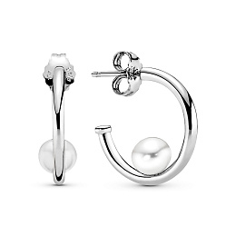 Silver hoop earrings with white freshwatercultured