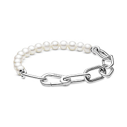 Sterling silver link bracelet with whitefreshwater culturedpearl /599694C01-3