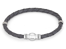Stainless steel bracelet with magnetic clasp and gray braided leather complete with gift box