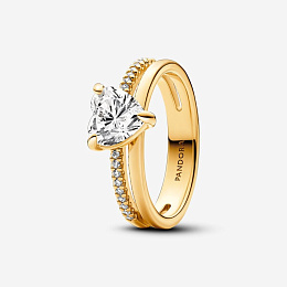 Heart 14k gold-plated ring with clear cubic zirconia