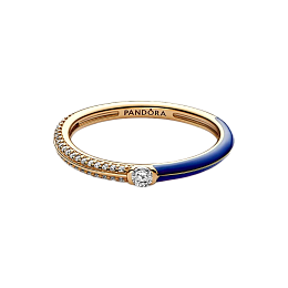 14k gold-plated ring with blue enamel and clear cubic zirconia