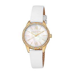 ESPRITWhiteHands,MOPWomen5 ATMDial,Watch,White LeatherGold ColorStrap,Case,3