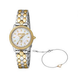 JUST CAVALLI Women Watch, Two Tone Silver & Gold Color Case, White MOP Dial, Two Tone Silver & Gold 