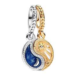 Yin and Yang sterling silver and 14k gold-plated splittable dangle with clear cubic zirconia and gli