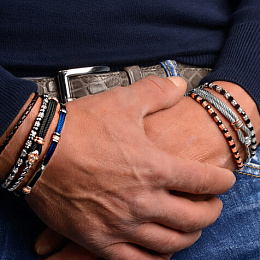Black PVD steel cable bracelet with knurled rosé links and Natural Diamond (0.015 ct) complete with 