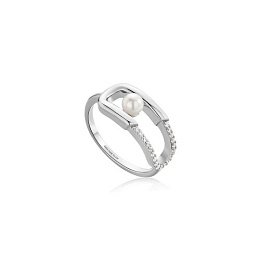 Silver Pearl Sparkle Interlock Ring