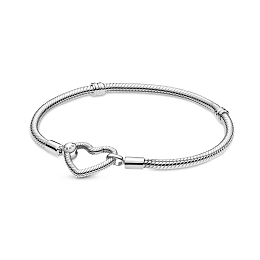 Snake chain sterling silver bracelet withheart clasp /599539C00-17