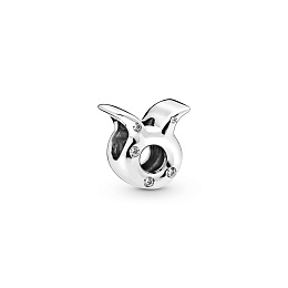 Taurus sterling silver charm with clear cubic zirc