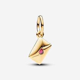 Love envelope 14k gold-plated dangle with red cubic zirconia