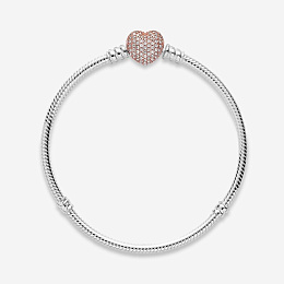 Snake chain silver bracelet withPANDORA Rose heart