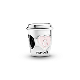 Coffee cup silver charm with pink enamel/Серебряный шарм с розовой эмалью