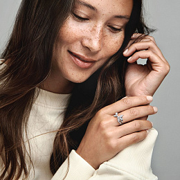 Herbarium cluster sterling silver ring with clear cubic zirconia